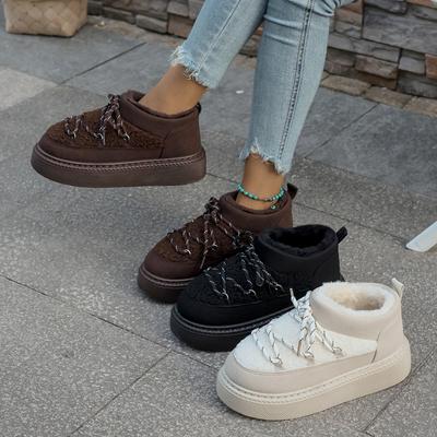 Женские зимние ботинки на шнуровке широкой полноты, зимние ботильоны на утолщенной платформе, модные ботинки в европейском стиле для женщин