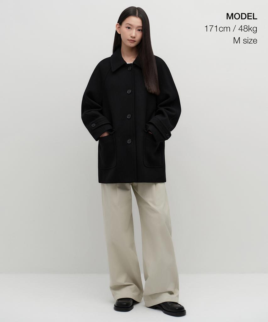 MUSINSA STANDARD WOMAN Women'S Cashmere Blend Half Balmacaan Coat [Black]