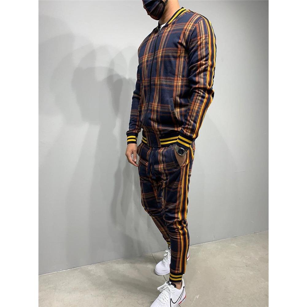Спортивный костюм мужской спортивный костюм джентльмен комплект молния полный комплект куртка костюм комплект длинный рукав полосатый пальто брюки тренажерный зал повседневные мужские комплекты