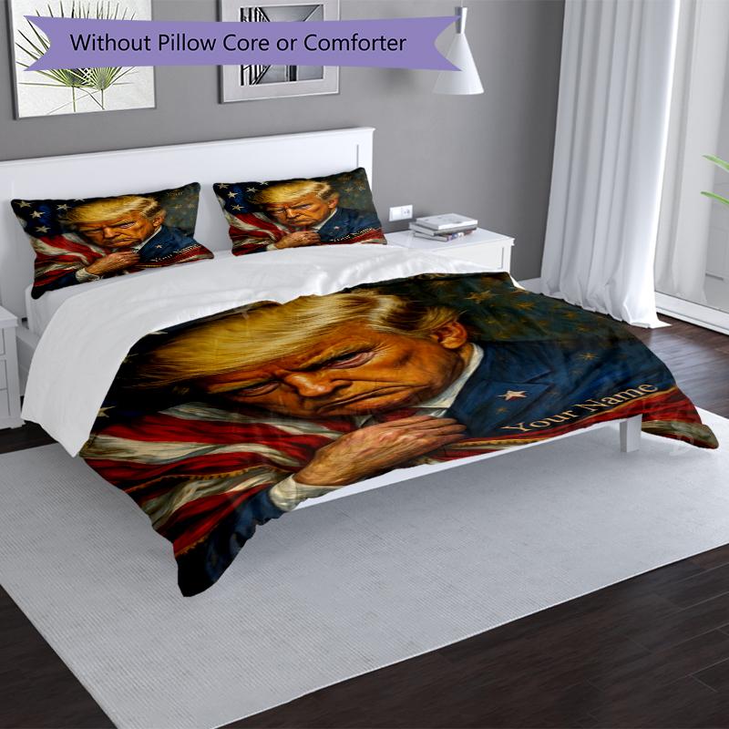 American Pride Custom Name Text Print 1Pc Bedding Set Duvet Cover With Two Pillowcases Soft Bed Linen For Household Bedroom