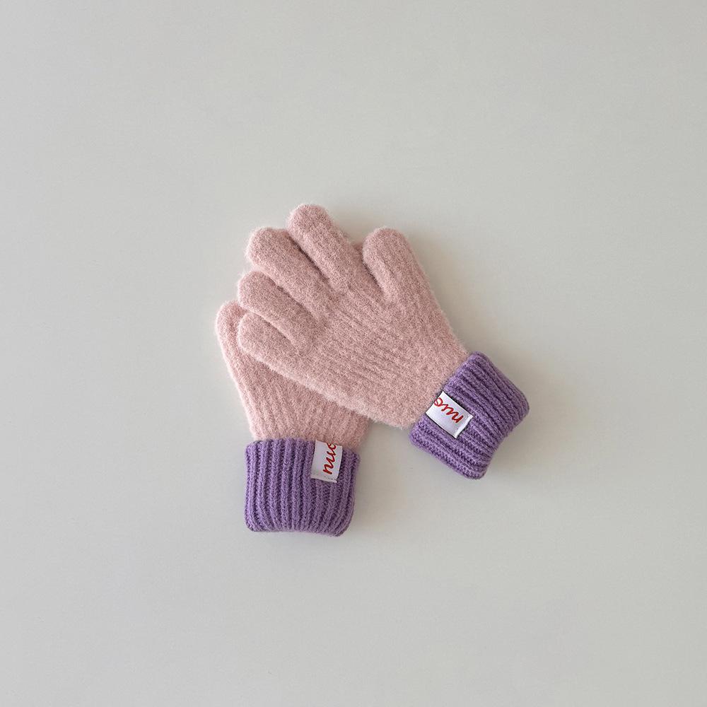 Мягкие детские перчатки с цветными блоками в корейском стиле, митенки с сенсорным экраном, модные унисекс перчатки без пальцев для зимы, теплые эластичные перчатки