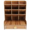 Wood Desktop Bookshelf Multi Function Pen Holder Stationery Box for Home Office Use(Cherry Wood