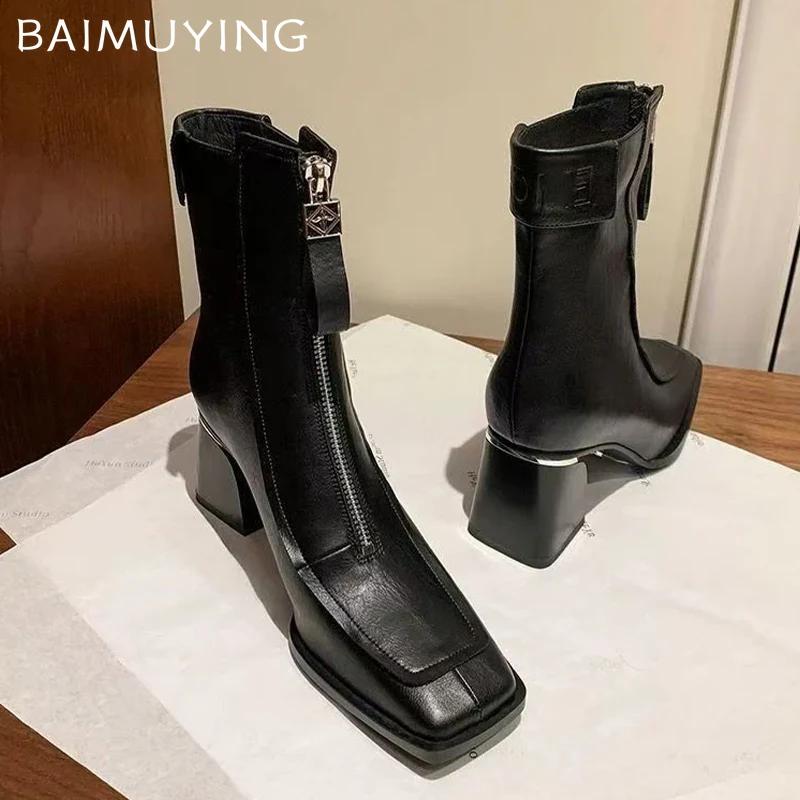 Зимние ботинки на высоком каблуке для женщин, массивные кожаные туфли, женская обувь 2025 года, зимние туфли-лодочки в стиле готики, панка, мотоцикла, Botas De Mujer