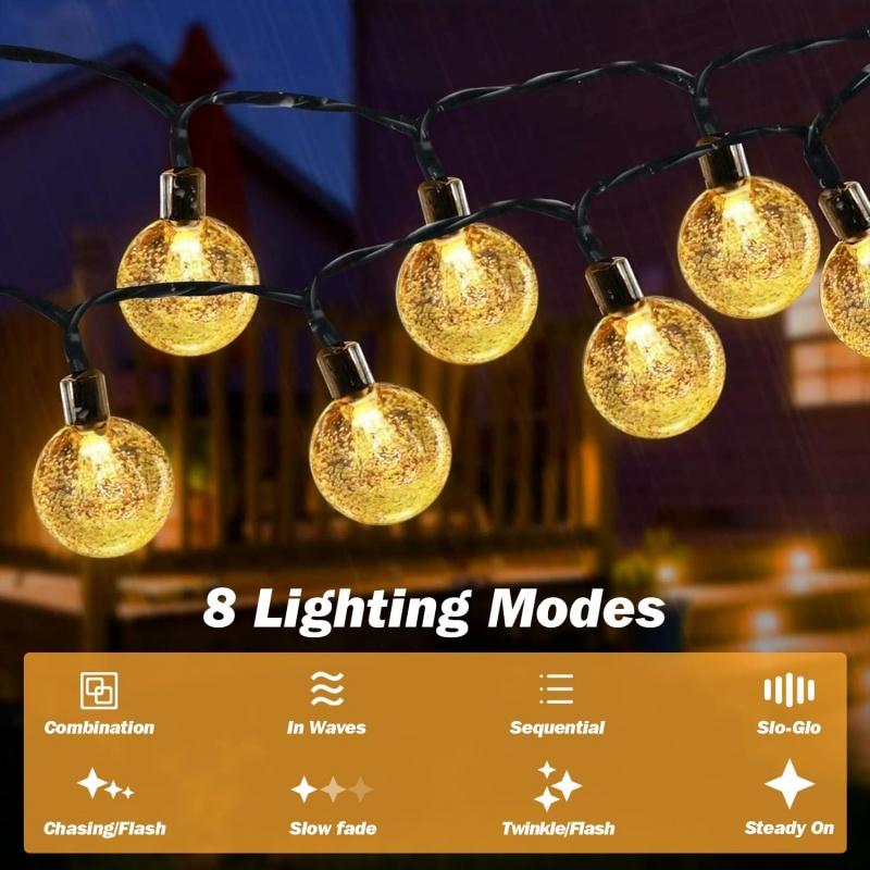 60 LED Crystal Globe Solar String Lights Waterproof 8 Modes Outdoor Patio Garden Party Tree Decor