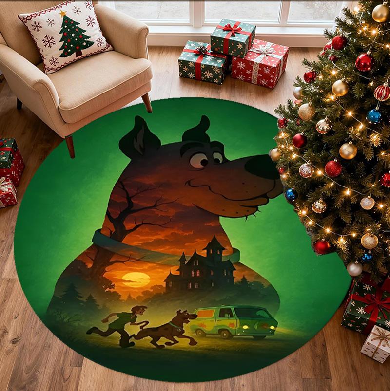 Scooby Pattern Round Rug, Indoor/Outdoor Mat, for Picnic, Gameroom, Bedroom, Office, Living Room, Home Decor Carpet, Birthday Gift