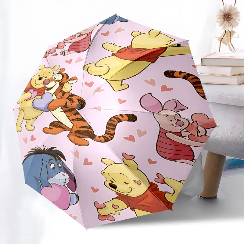 Winnie the Pooh, Valentine's Day Themed Automatic Opening and Closing Umbrella, Brightly Colored 8-rib Portable Umbrella, Suitable for Men a