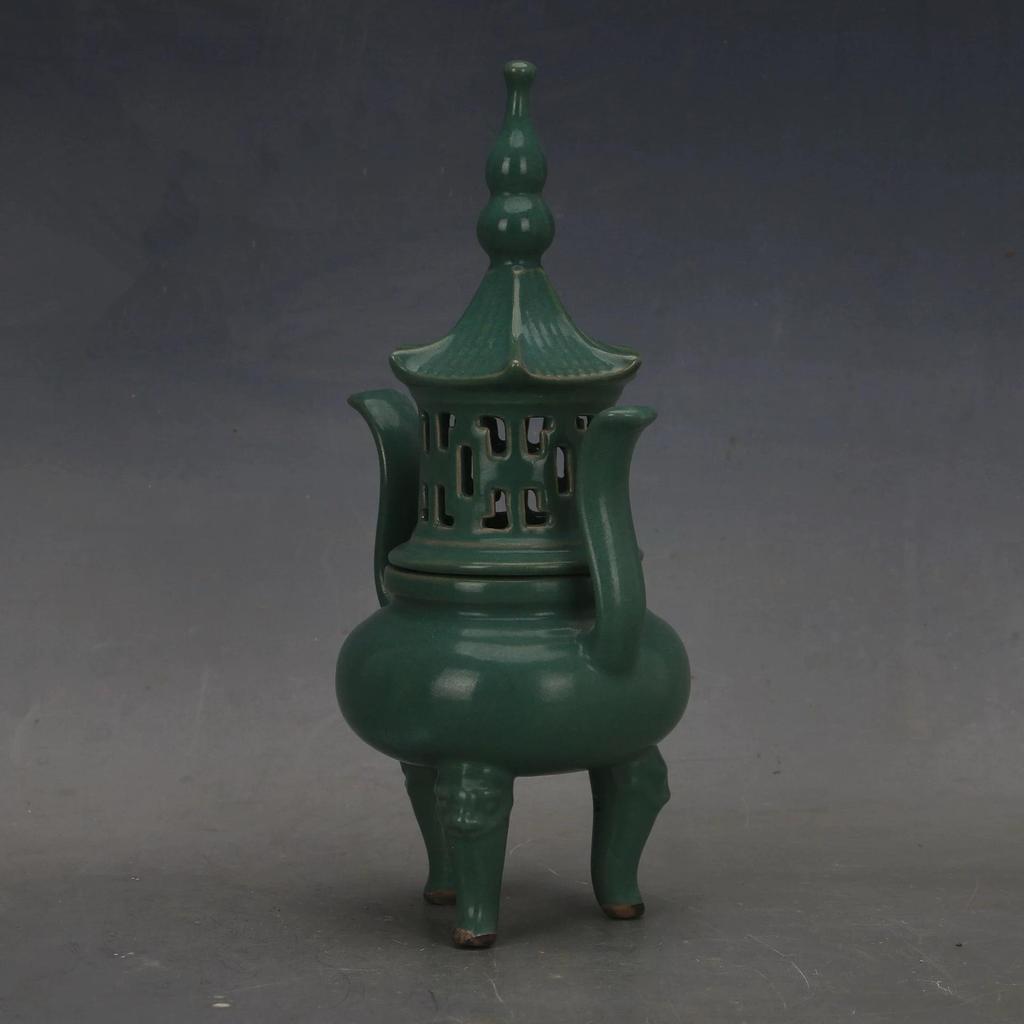 Handmade Liao Ru Kiln Green Glaze Double-Ear Incense Burner - Antique Porcelain Collectible