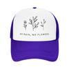 No Rain No Flowers Graphic Trucker Hat Minimalist Floral Design Breathable Mesh Baseball Cap Unisex Casual Adjustable
