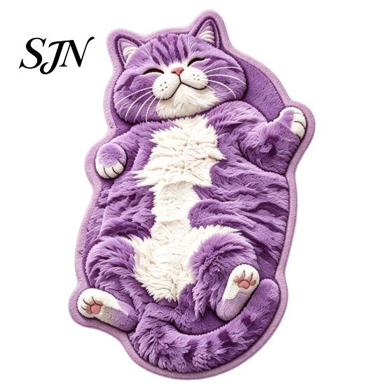 Funny Cat Silhouette Rug Sleeping Entrance Rug, Cozy Plush Door Mat, Cute Kitten Non Slip Entryway Mat Absorbent Area for Bedside Bedroom Bathroom
