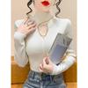 Korean Style Beaded High Neck Knitwear for Women - Long Sleeve, Hollow Out Slim Fit Sweater for Autumn/Winter
