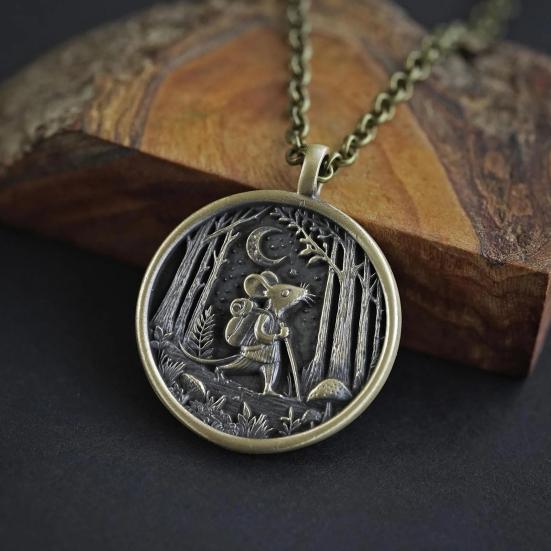 Лесное Ожерелье Подвеска Ожерелье Путешествующее Животное Луна Ювелирное Изделие Подарок для Природы