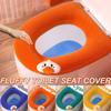 Fluffy Warm Toilet Seat Cover Washable Bathroom Toilet Seat with Handle Thickened Soft Cushion Knitted Warm Toilet Seat