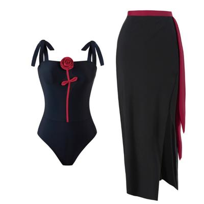 Новый цельный купальник женский бретели и бретели 3D трехмерный купальник с розой