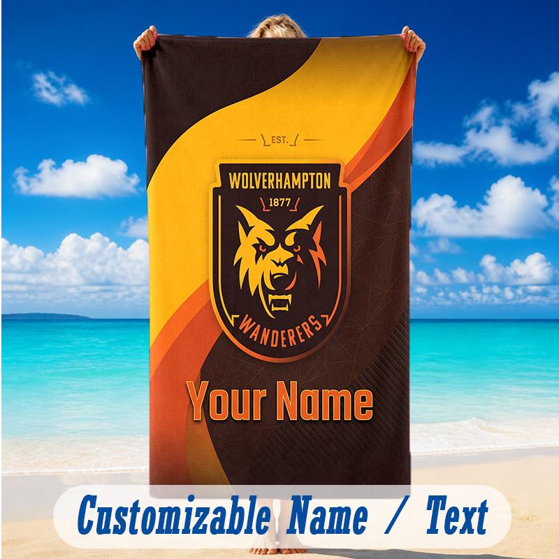 Beach Towel Custom Name Text, Quick Dry Large Towel For Beach HomeWolverhampton Wanderers Football