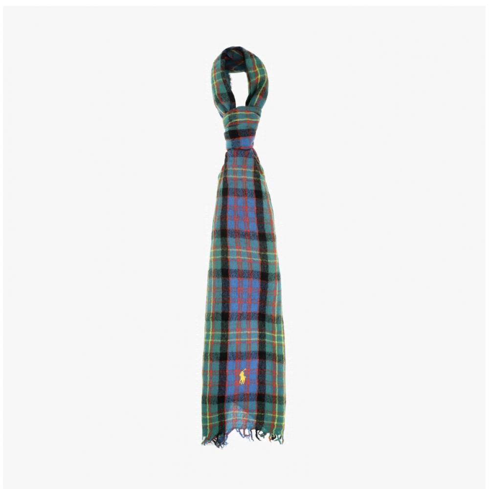 Polo Ralph Lauren Pc1370 416 Pony Outdoor Crinkle Plaid Check Fringe Muffler
