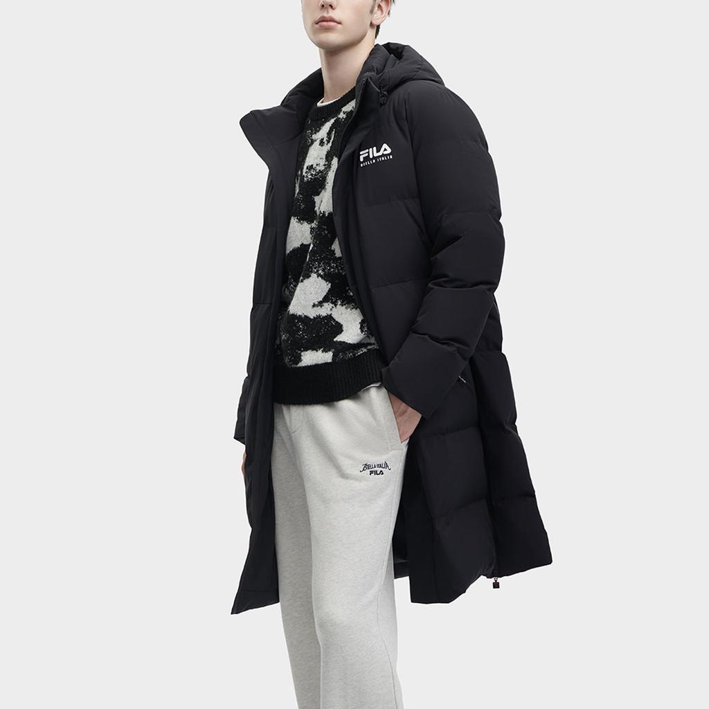 Fila Logo Printed Long Hooded Casual Down Jacket Men Outerwear Black F11M349907R-BK