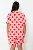 Women's Style Plus Size Pajama Set Pink Shirt Collar Polka Dot Woven Pajama Set