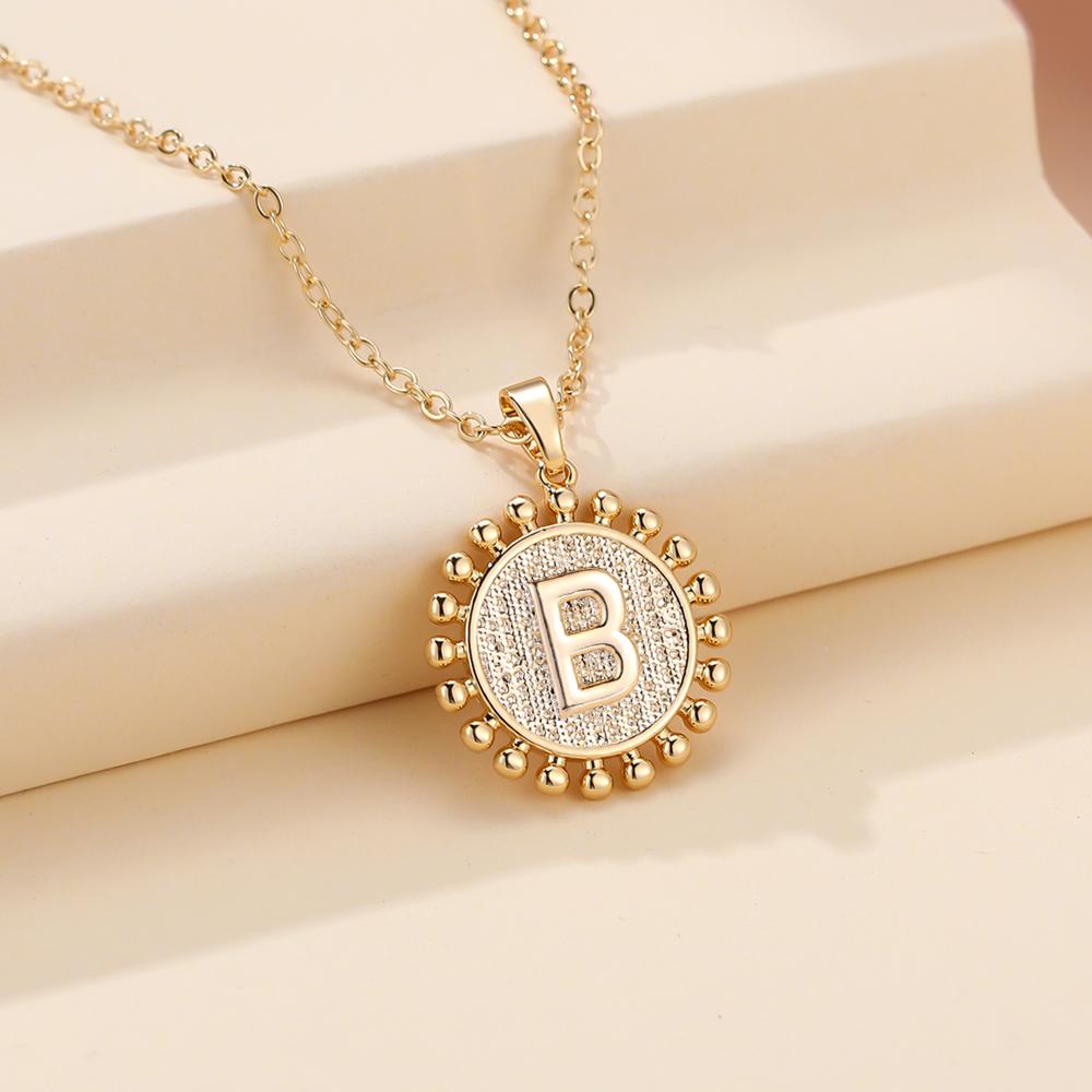Ожерелье с инициалами для женщин, 1 шт., золотого цвета, круглая подвеска с буквами, цепочка, ожерелье, колье, ювелирные изделия с алфавитом