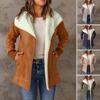 Fall Winter Coat Thick Plush Lapel Long Sleeve Solid Color Warm Loose Open Stitch Pockets Elastic Cuff Mid Length Lady Cardigan Jacket