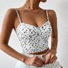 Satin Tank Top Printing Halter Crop Tops Women Summer Adjustable Shoulder Strap Camis Backless Camisole Casual Tube Female Sleeveless Cropped Vest