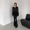 New Arrivals Open Run Women Poly Span Strap Shirring Bootcut Layered Pants