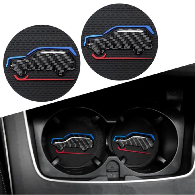 A Set Of 2 High-Quality Anti-Slip Elastic Long-Lasting Mats Made Of Real Carbon Fiber For In-Car Cup Holders