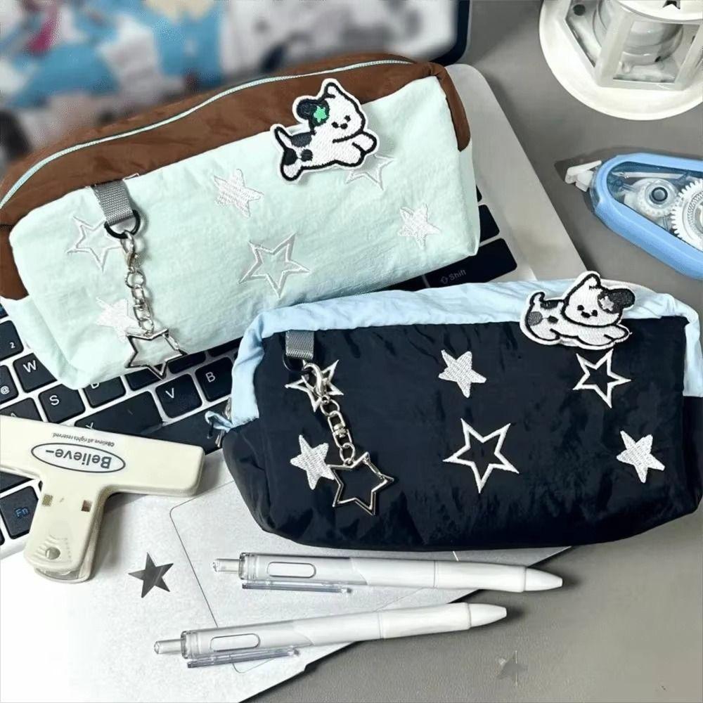 Embroidery Design Star Dog Pencil Case Fresh Color Pencil Storage Pouch Office Use