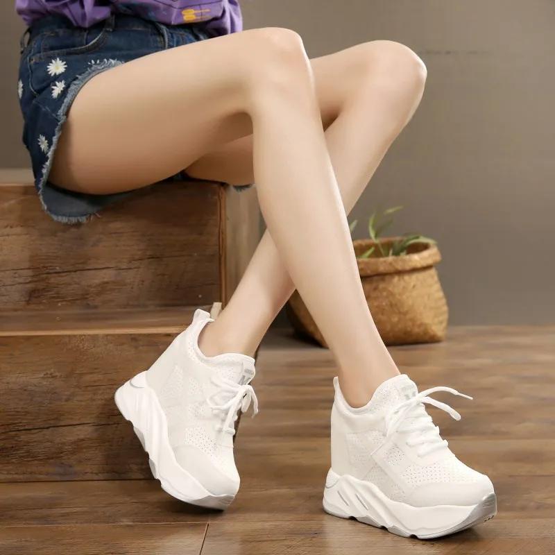 New  Autumn Women Breathable Platform Casual Shoes Women Height Increased Vulcanized Shoes 12 CM Thick Sole  Mujer