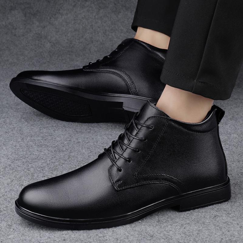 Горячая Распродажа Мужская обувь из натуральной кожи Высокие деловые ботинки Новые модные деловые ботильоны на шнуровке Мужские зимние теплые ботинки для снега