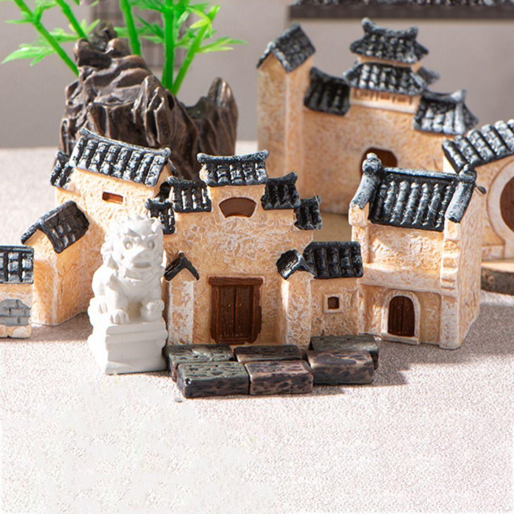 Decorative Mini Old City Gate Chinese Style Bonsai Landscaping Mini Resin House Home Desk