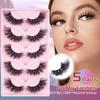 5 Pairs Dramatic Fluffy False Eyelashes - 17mm 3D Layered Cat Eye Full Strip Lashes with Thick Black Band