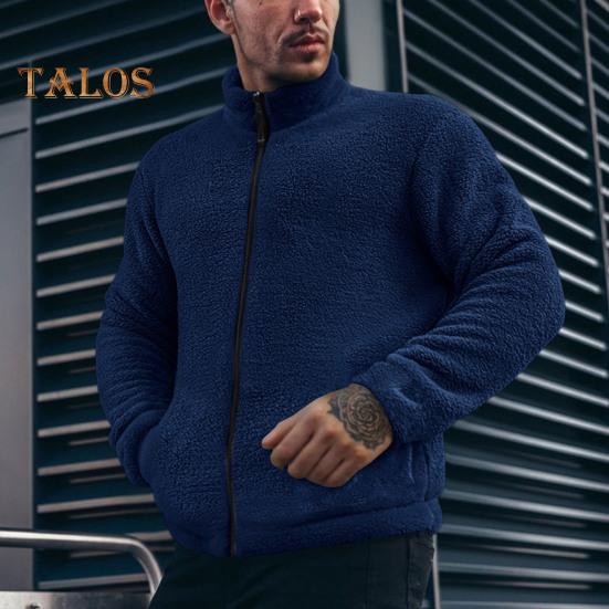 Мужское зимнее пальто с воротником-стойкой, длинным рукавом, однотонная утолщенная плюшевая куртка с карманами, застежка-молния, верхняя одежда