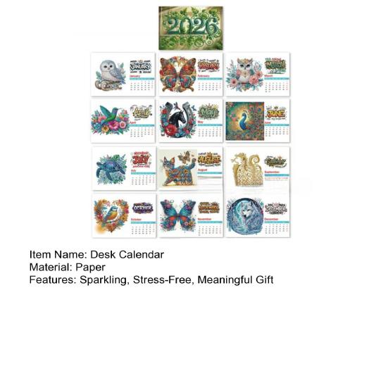 DIY Rhinestone Art Painting Desk Calendar Kit 12-Month Home Office Planner 2026 Practical Sparkling Rhinestone Craft Calendar