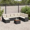 9-piece Garden Sofa Set with Cushions, Black, Poly Rattan, Acacia, 2-seater Garden Sofa with Cushions, 3347488