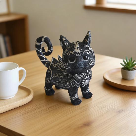 Загадочная статуэтка черной кошки Маленькая фигурка кошки из смолы Декоративная готическая скульптура животного для дома, офисного стола, винного шкафа, полки