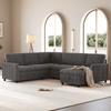 Modern U-Shaped Corner Sleeper Sofa with Sleep Function, Pull-Out Sofa Bed, Coarse Corduroy Fabric, Chaise Longue with Storage, Gray, 220×274×85 cm