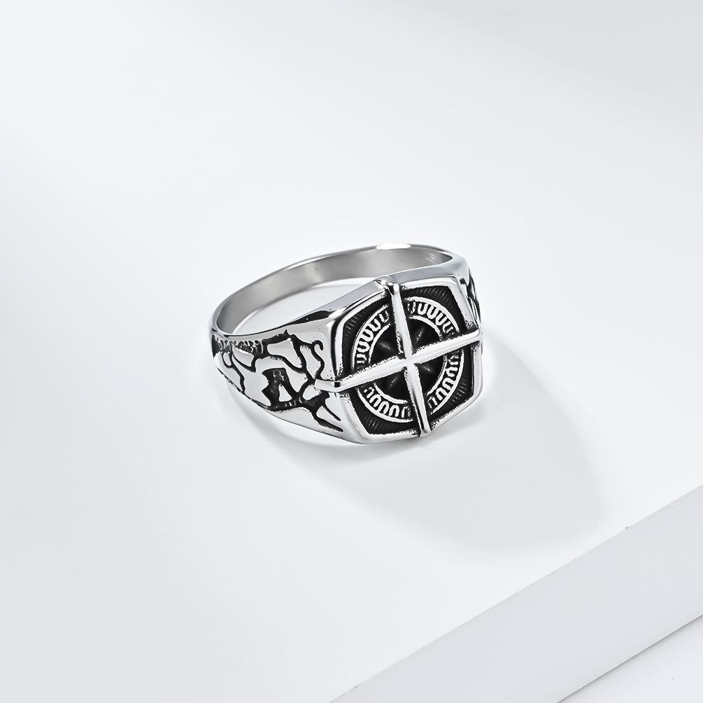 Vintage Nordic Pirate Nautical Compass Compass Stainless Steel Ring Men's Gold Hip Hop Faith Hand Jewellery