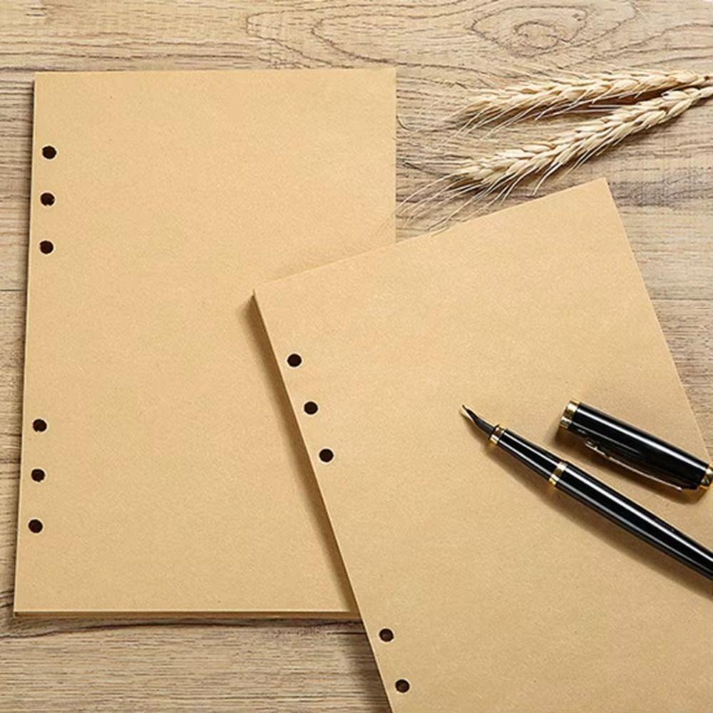 80Sheets Kraft Paper Loose Leaf Paper Horizontal Line/Blank 6-hole Binder Inner Page Gift