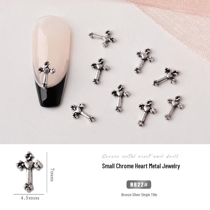 Chrome Heart Cross & Diamond Nail Art Jewelry - Retro Punk Style Accessories