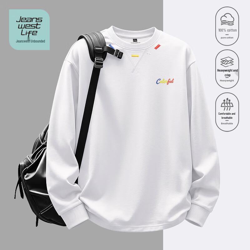 JEANSWEST LIFE Мужская хлопковая футболка с длинным рукавом и круглым вырезом, плотная