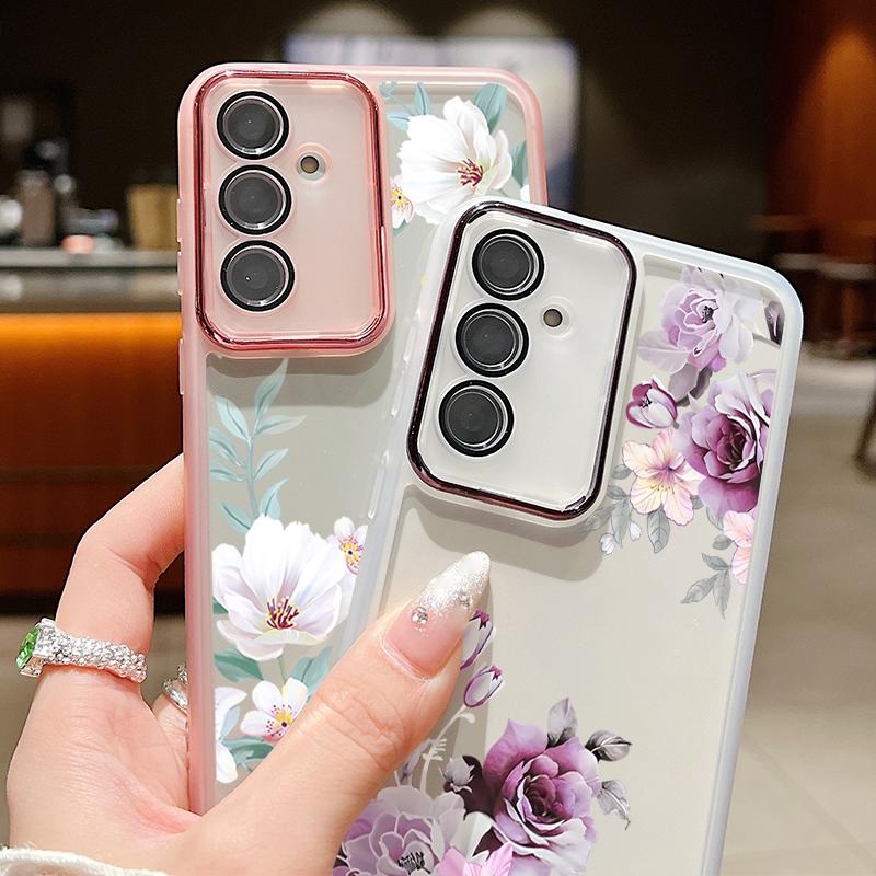 Прозрачный мягкий силиконовый чехол с цветочным принтом для Samsung S25 Ultra S24 FE S23 Plus A56 A36 A16 A55 A15, тонкая противоударная защитная пленка для объектива