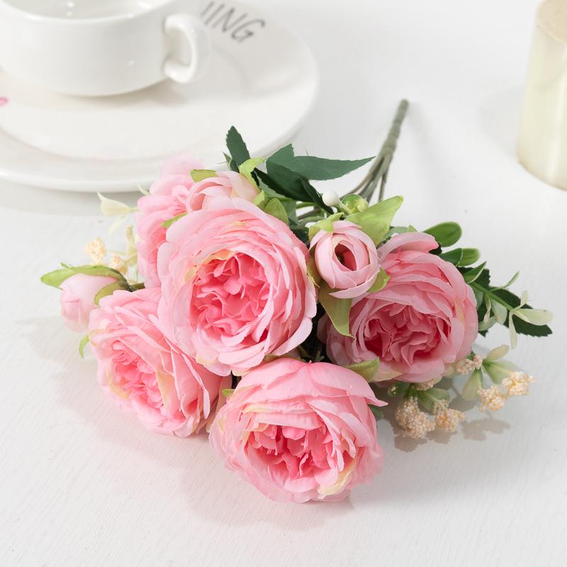 Artificial Flowers Decor 7 Heads Silk Peony Rose Hydrangea Bouquet Home Christmas Party Decorations Wedding Bride Fake Flowers