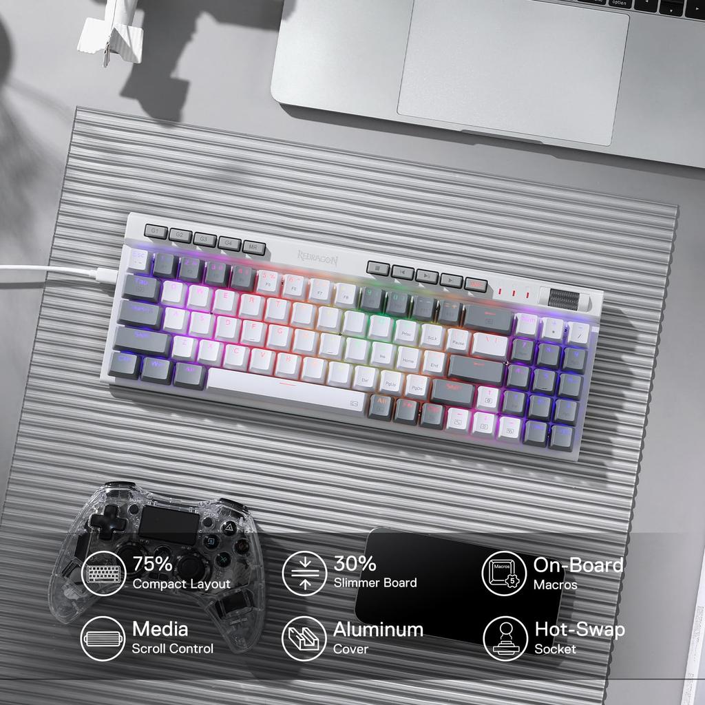 Redragon K655 RGB Wired Mechanical Gaming Mechanical Keyboard with Aluminum Cover Upgraded Socket and Onboard Quiet Linear Red Switches 75% Keyboard,