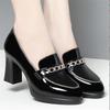 Fashion High Quality Pumps for Women Solid Color Thick Heel Soft Leather Shoes Patent Leather British Woman Round Toe High Heels Shoes