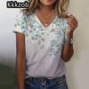 Простая графическая печать свободного покроя женская трендовая одежда новая женская футболка модная рубашка с коротким рукавом женская блузка с V-образным вырезом 2025