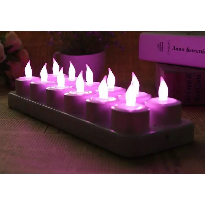 Set of 12 Rechargeable LED Candle Flameless Flickering Tea Light Electric Lamp Waxless Valentine Home Wedding Xmas Table Decor