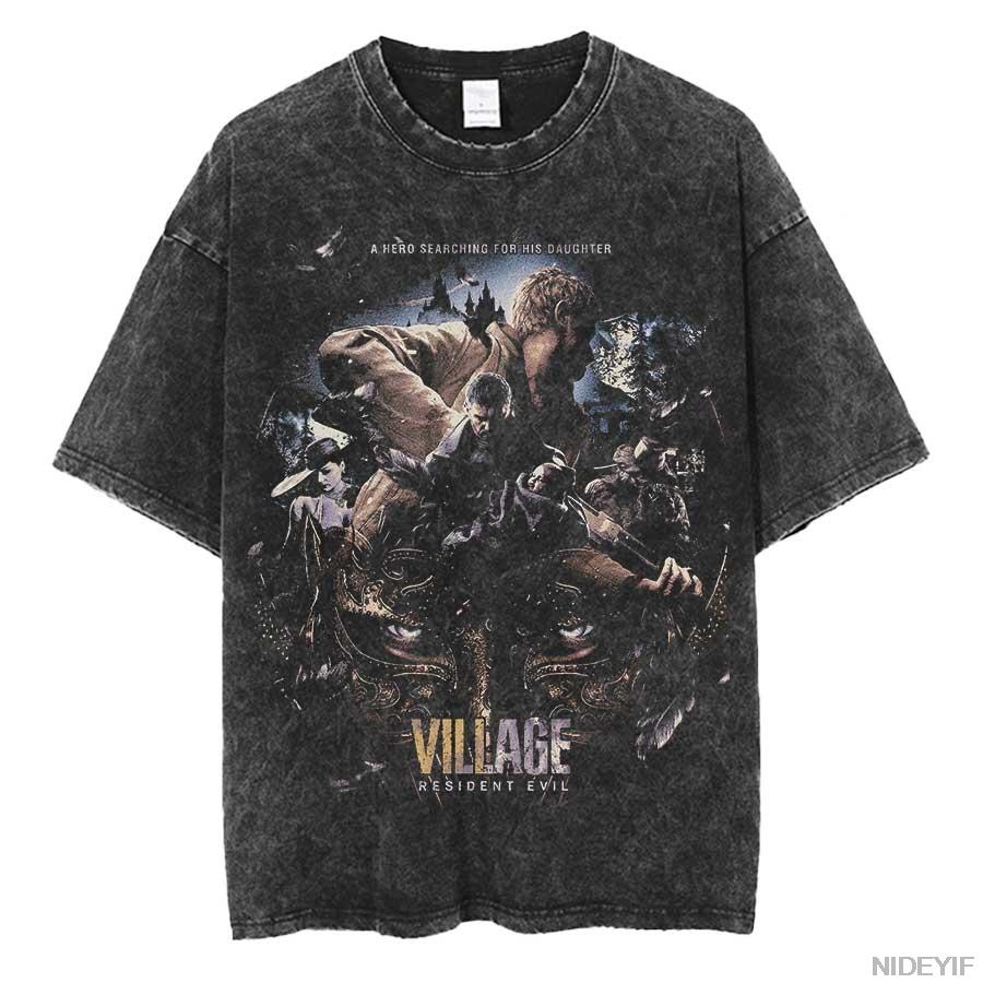 1990S Resident Evil Biohazard Leon Kennedy Oversized T shirt 100 Cotton Vintage Washed Tshirt for men women
