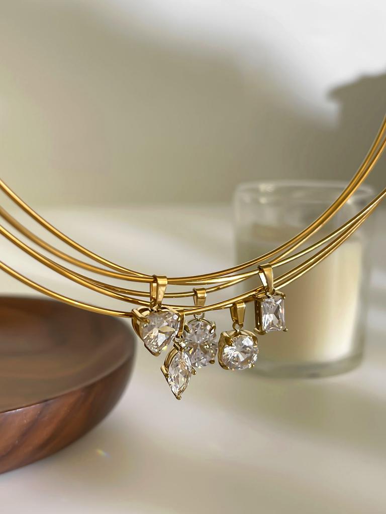 Peri'sbox Statement 5 Designs Sparkling AAAA Zircon Pendant Necklaces for Women Stainless Steel Choker Necklace Fashion Jewelry