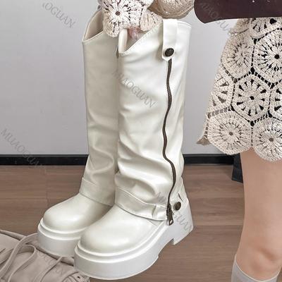 Модные женские новые весенне-осенние ретро ботинки на толстой подошве с высокой платформой, модные удобные ботфорты до колена, обувь для брюк