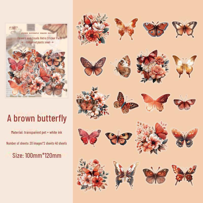 Набор ретро-наклеек серии Fantasy Butterfly Shadow с полупрозрачным ПЭТ-дизайном